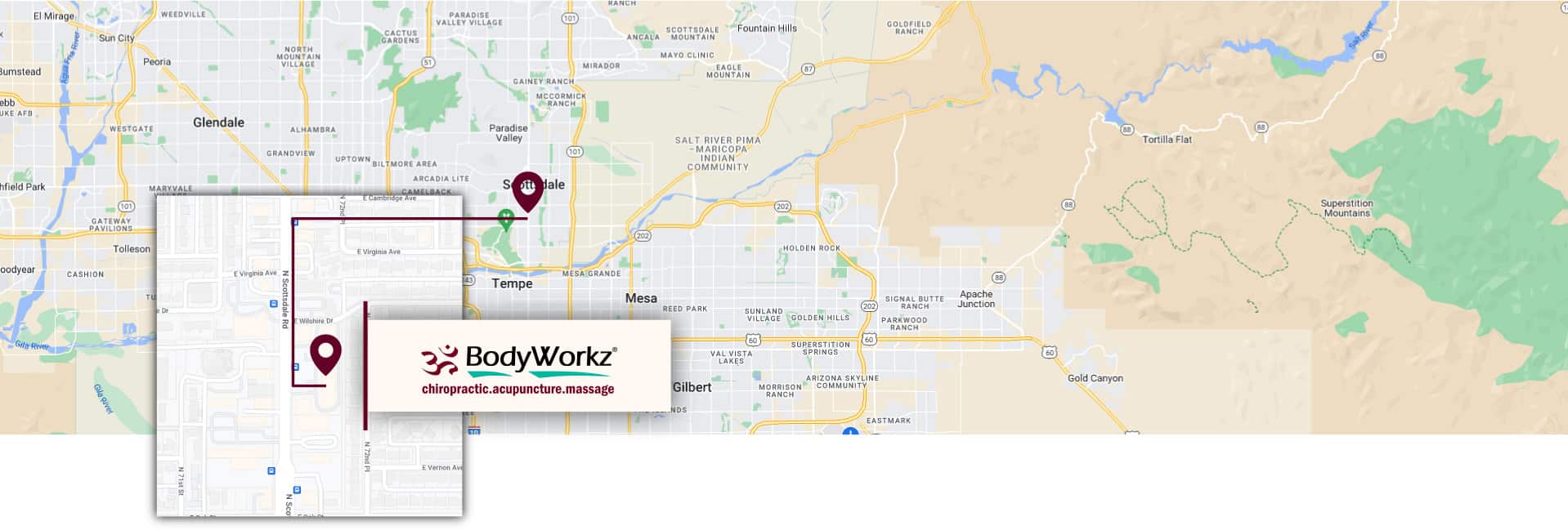 Bodyworkz Map At 2515 N. Scottsdale Rd, Suite 14, Scottsdale, AZ 85257